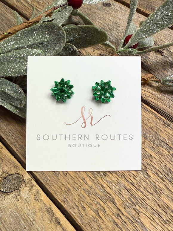 Wrapping Bow Stud Earrings | Green