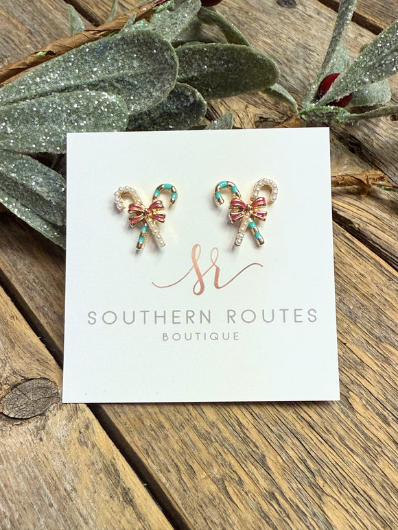 Candy Cane Pearl Stud Earrings | Teal