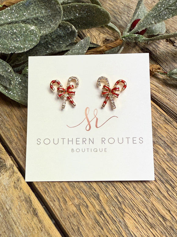 Candy Cane Pearl Stud Earrings | Red