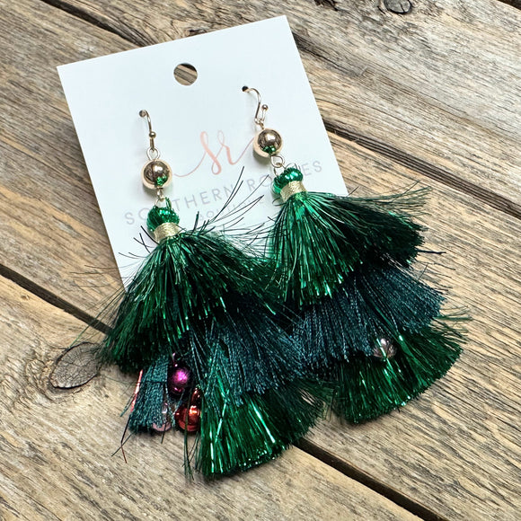 Tinsel Tassel Jingle Earrings | Green