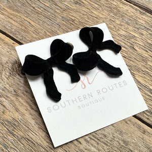 Velvet Bow Stud Earrings | Black