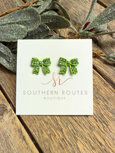 Ribbon Bow Crystal Pave Stud Earrings | Green