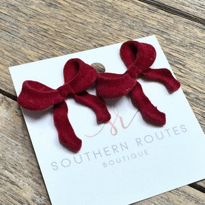 Velvet Bow Stud Earrings | Deep Red