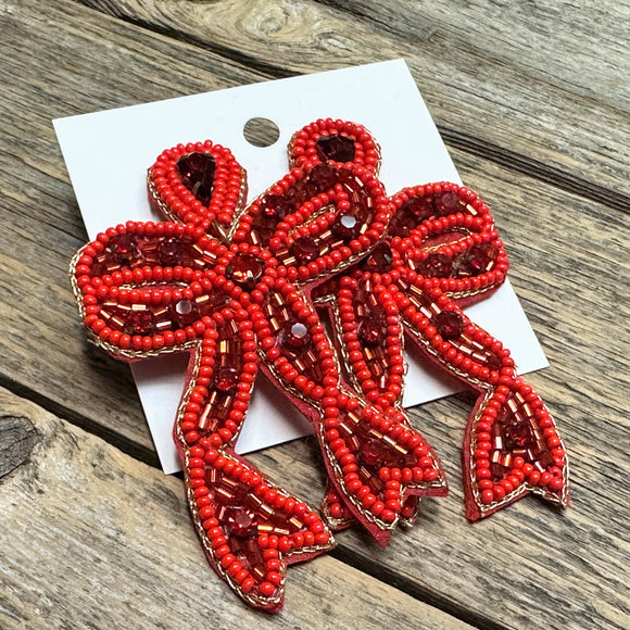 Large Christmas Bow Statement Earrings | Red