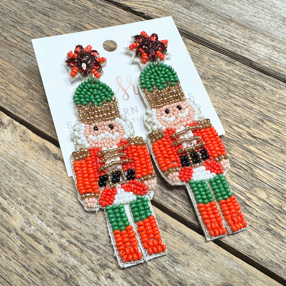 Seed Bead Nutcracker Statement Earrings | Multi