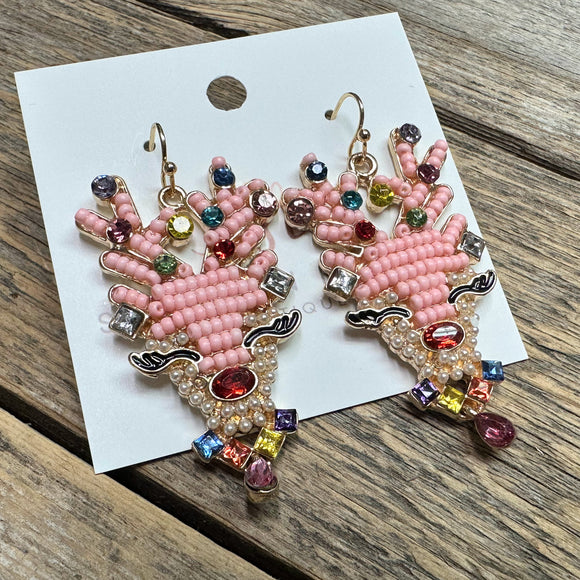 Pearl Stone Reindeer Earrings | Pink