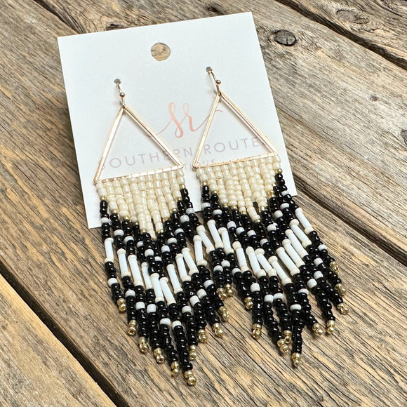 Seed Bead Triangle Drop Earrings | Black Mix