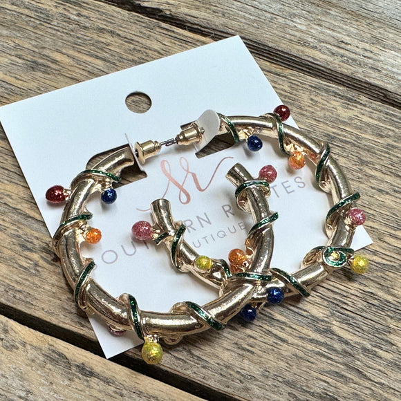 Large Christmas Lights Hoop Earrings | Gold