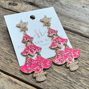 Christmas Tree Earrings | Hot Pink