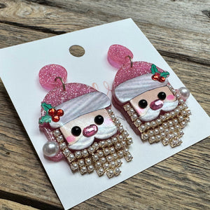 Santa Pearl Beard Earrings | Pink