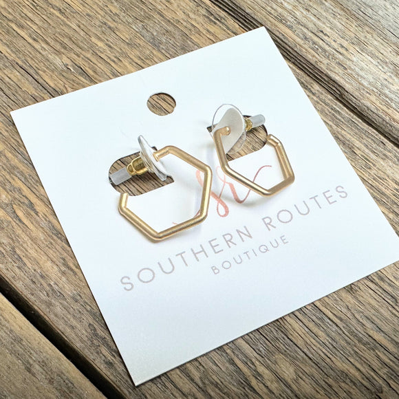 Petite Hexagon Hoop Earrings | Satin Gold