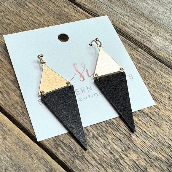 Narrow Triangle Wood Accent Earrings | Black