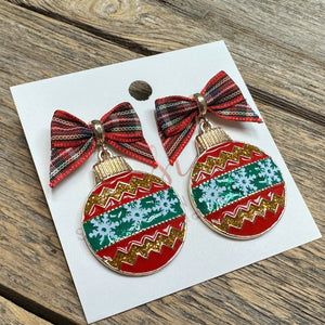 Bow Christmas Ornament Earrings | Red