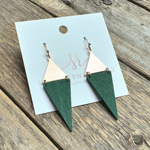 Narrow Triangle Wood Accent Earrings | Green