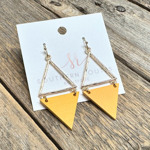 Triangle Wood Accent Earrings | Yellow