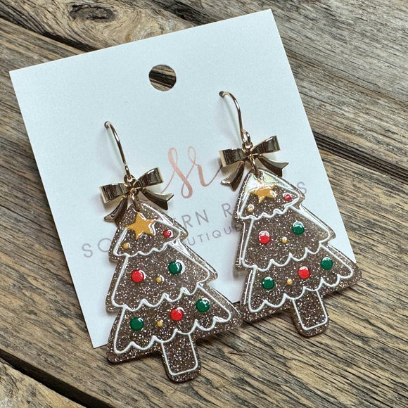 Bow Glitter Tree Earrings | Gold