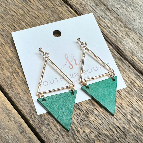 Triangle Wood Accent Earrings | Green