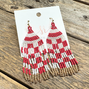 Checker Seed Bead Earrings | Red+White