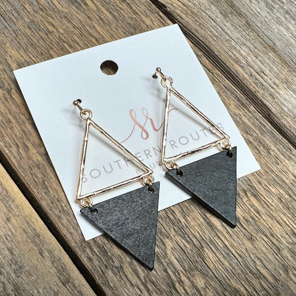 Triangle Wood Accent Earrings | Black