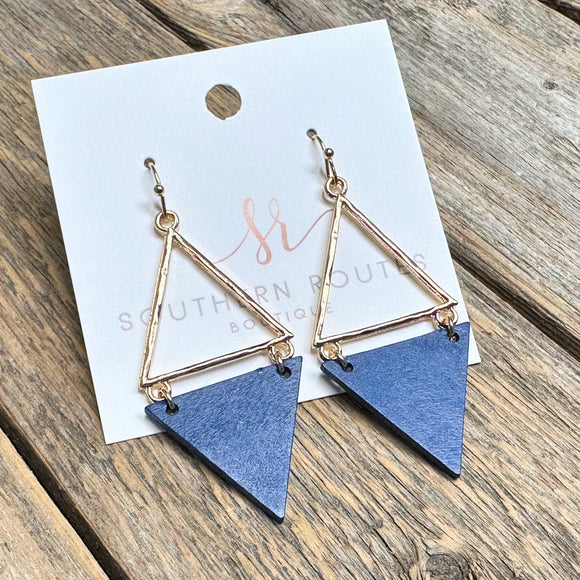 Triangle Wood Accent Earrings | Blue