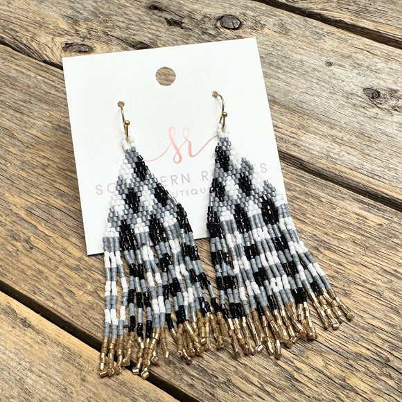 Checker Seed Bead Earrings | Black+White