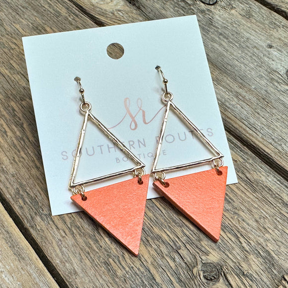 Triangle Wood Accent Earrings | Orange