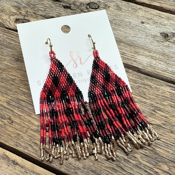 Checker Seed Bead Earrings | Red+Black