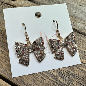 Christmas Crytal Bow Earrings | Gold