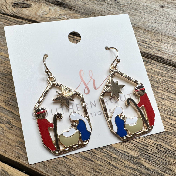 Christmas Manger Earrings | Gold