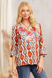 Savanna Jane Aztec Embroidered Top | Rust Multi