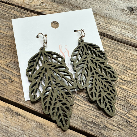 Wooden Leaf Earrings | Olive