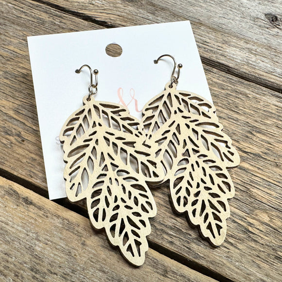 Wooden Leaf Earrings | Cream