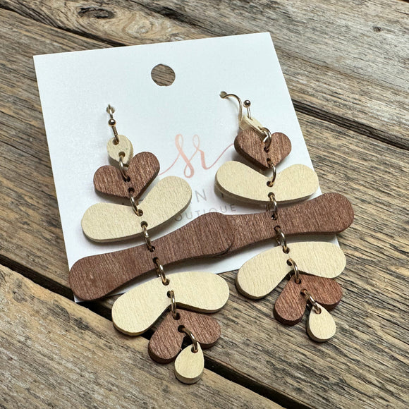 Wooden Drop Earrings | Brown+Cream