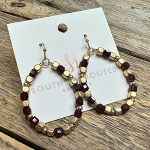 Square Beaded Teardrop Earrings | Burgundy