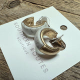 Marble Huggie Hoop Earrings | White