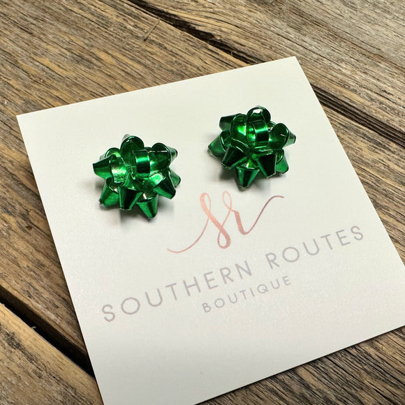 Christmas Wrapping Bow Earrings | Green