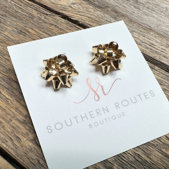 Christmas Wrapping Bow Earrings | Gold