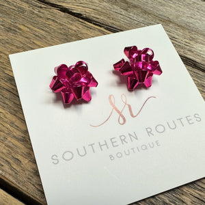 Christmas Wrapping Bow Earrings | Hot Pink