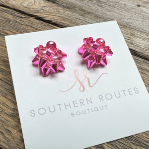 Christmas Wrapping Bow Earrings | Bright Pink