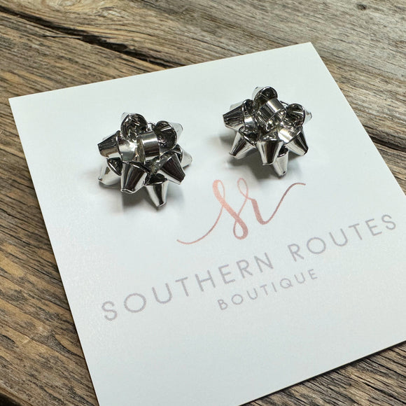 Christmas Wrapping Bow Earrings | Silver