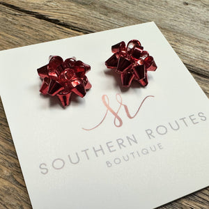 Christmas Wrapping Bow Earrings | Red