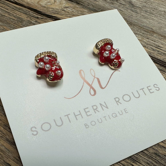 Christmas Mittens Earrings | Petite Studs