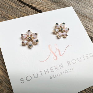 White Gold Snowflake Earrings | Petite Studs