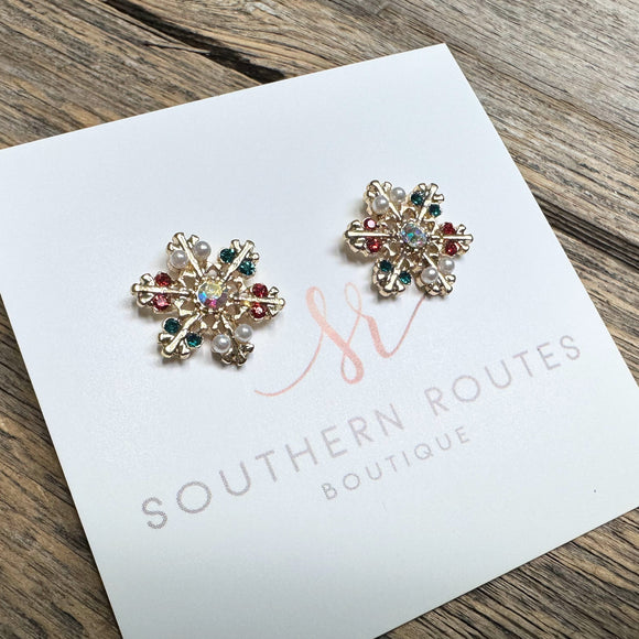 Multi Gold Snowflake Earrings | Petite Studs