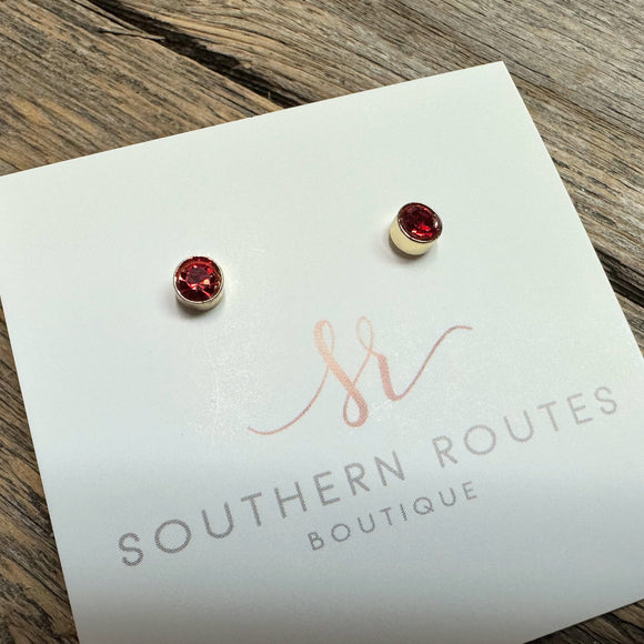 Red Crystal Earrings | Petite Studs