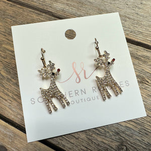 Reindeer Crystal Earrings | Gold