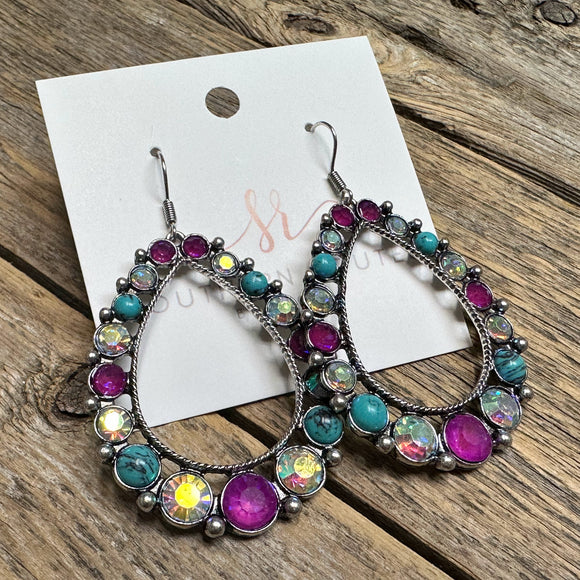 Crystal Teardrop Western Earrings | Multi