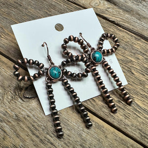 Navajo Turquoise Accent Coquette Bow Earrings | Copper