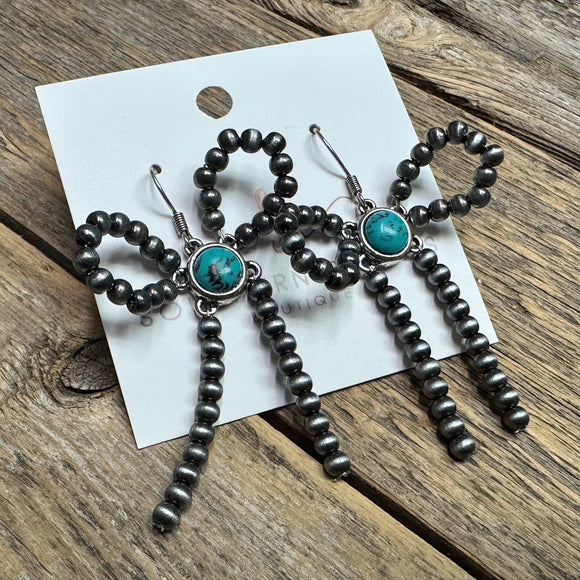 Navajo Turquoise Accent Coquette Bow Earrings | Silver