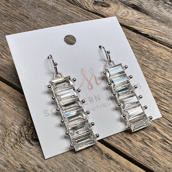 Rectangle Clear Crystal Earrings | Silver